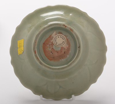 Lot 374 - Celadon plate, two tea bowls, crackle glaze vase