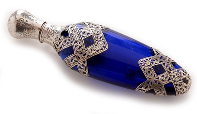 Lot 350 - Silver and blue glass scent bottle