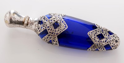 Lot 350 - Silver and blue glass scent bottle
