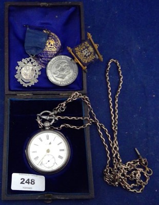 Lot 248 - Pocket watch and two medals