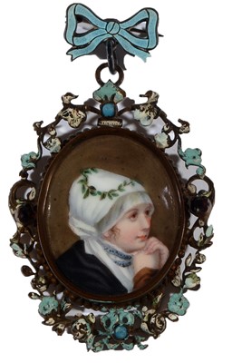 Lot 673 - 19th Century Continental European School - a miniature bust portrait of a young woman