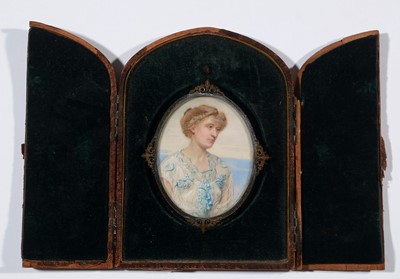 Lot 1220 - Vernon Varker - a miniature bust portrait of a young woman
