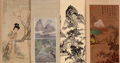 Lot 424 - Four Chinese scroll paintings