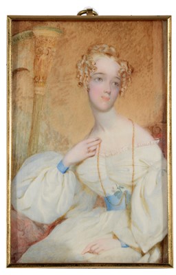 Lot 702 - 19th Century British School a threequarter-length portrait of a young woman in a white dress