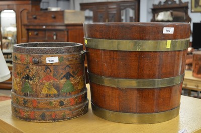 Lot 700 - Mahogany and brass bound log bucket and another