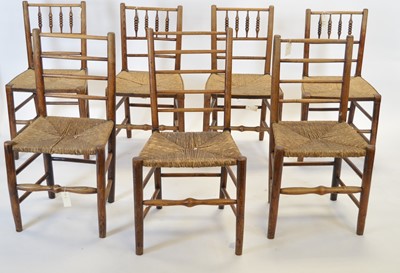 Lot 489 - A mixed group of seven elm dining chairs