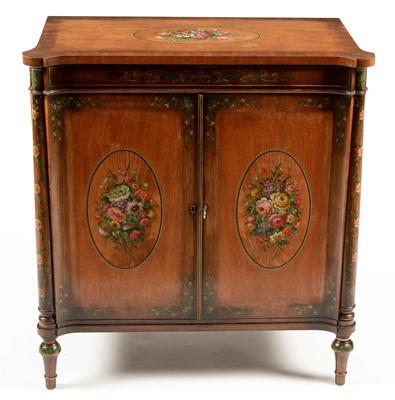 Lot 1132 - A 20th Century Sheraton revival painted mahogany side cabinet