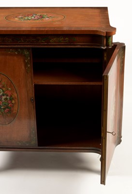 Lot 1132 - A 20th Century Sheraton revival painted mahogany side cabinet