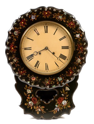 Lot 954 - Late 19th century papier-mache drop pendulum wall clock