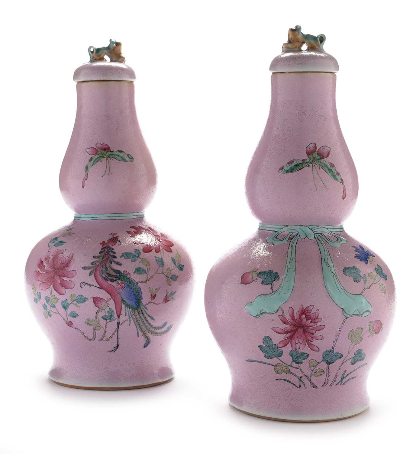 430 - Pair of Chinese famille rose vases and covers