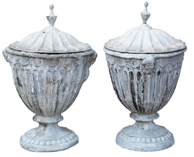 Lot 1189 - Pair of 19th Century covered garden urns