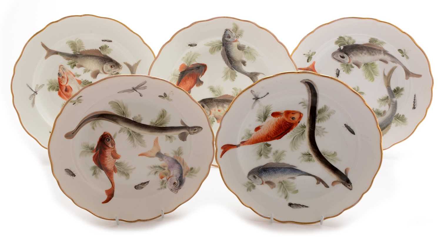 Lot 506 - Five Meissen ichthyological plates