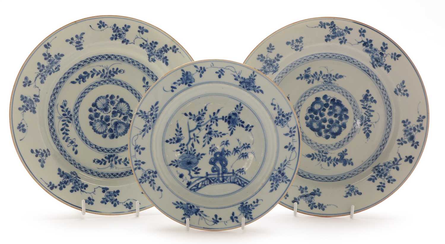 Lot 390 - Pair of Chinese blue and white plates, another.