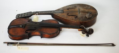 Lot 700 - Continental Violin, bow signed Le Blanc and a mandolin