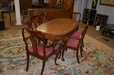 Lot 463 - 20th Century burr walnut and mahogany dining room suite