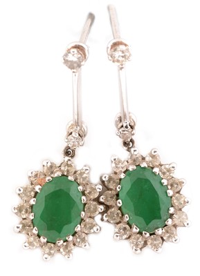 Lot 158 - Emerald and diamond earrings