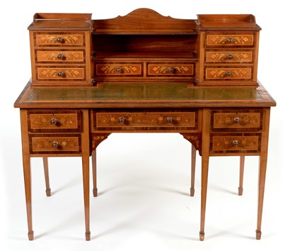 Lot 755 - Edwardian walnut and satinwood inlaid writing desk