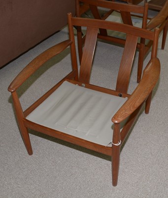 Lot 1218 - Grete Jalk for France & Son; a pair of teak framed lounge chairs