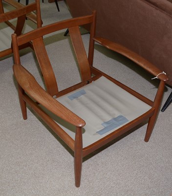 Lot 1218 - Grete Jalk for France & Son; a pair of teak framed lounge chairs
