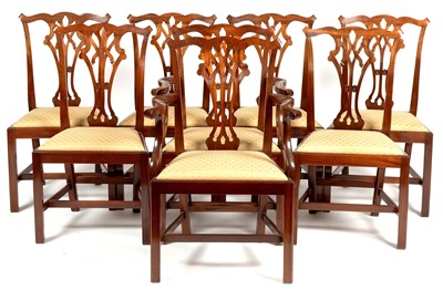 Lot 814 - Set of eight 20th Century mahogany Chippendale style dining chairs