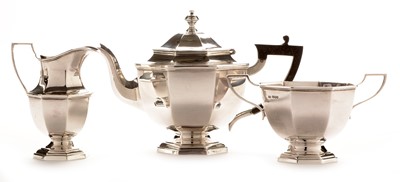 Lot 214 - George V silver three piece silver tea service