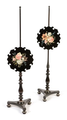 Lot 685 - Pair of reproduction black lacquer pole screens