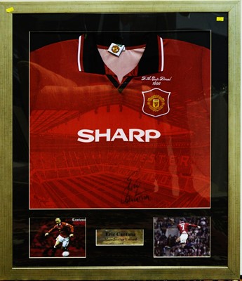 Lot 621 - Eric Cantona 1996 FA Cup signed Manchester United shirt.