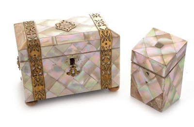 Lot 682 - Mother of Pearl tea caddy and etui