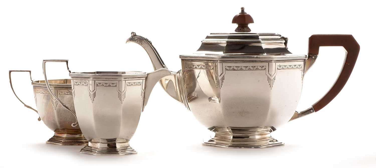 Lot 218 - Art Deco three piece silver tea service