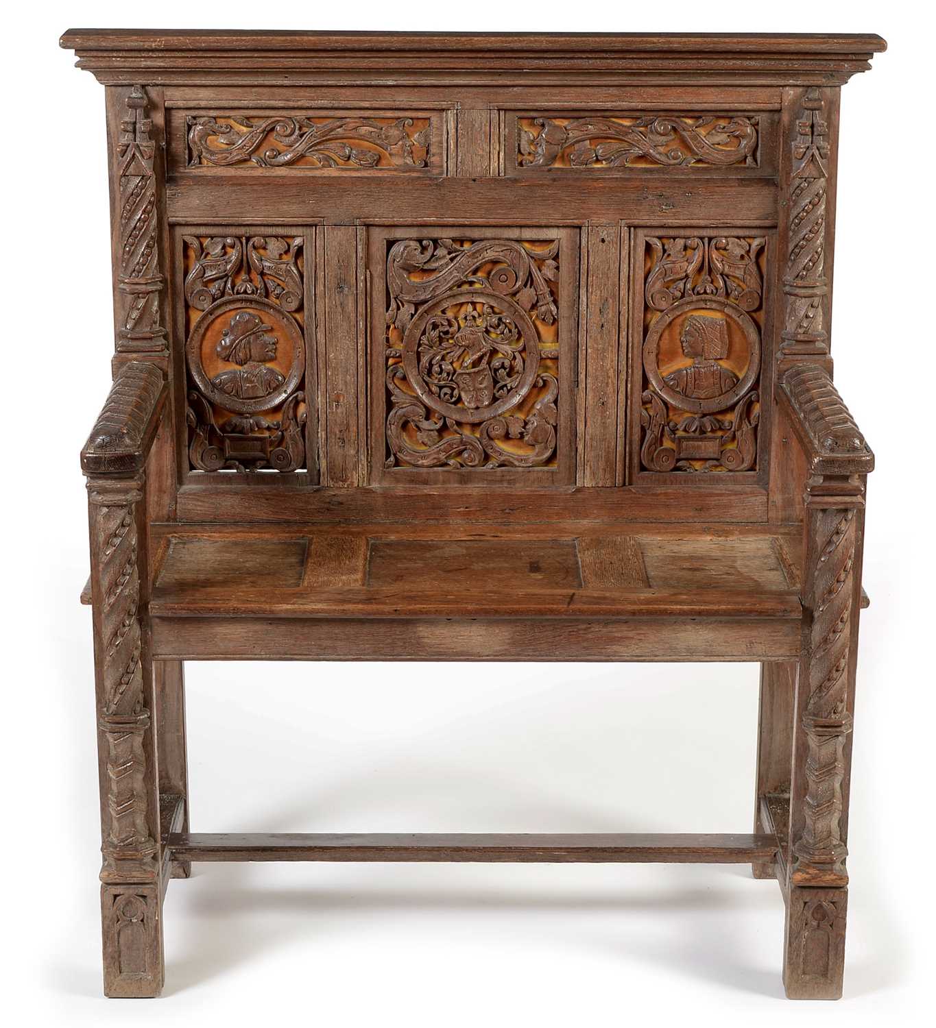 Lot 768 - A Victorian oak carved hall seat