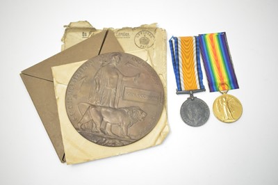Lot 227 - First World War pair and memorial plaque