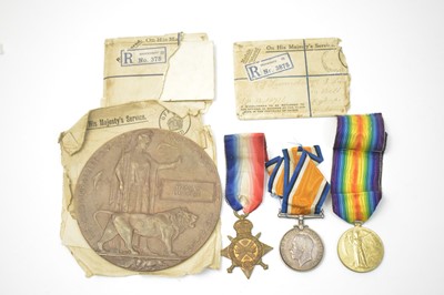 Lot 231 - First World War trio and memorial plaque