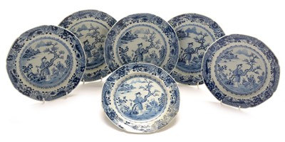 Lot 435 - Set of six Chinese export ware blue and white plates