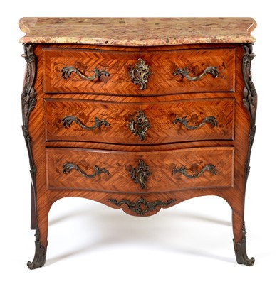 Lot 743 - French 19th Century kingwood parquetry marble topped commode