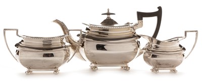 Lot 220 - Three piece silver tea service by Walker and Hall