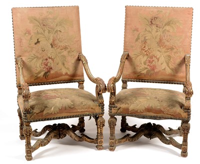 Lot 820 - A pair of Louis XIV style armchairs