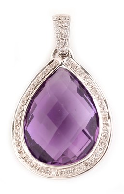 Lot 168 - Amethyst and diamond drop pendant