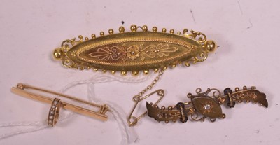 Lot 480 - Three Victorian gold brooches