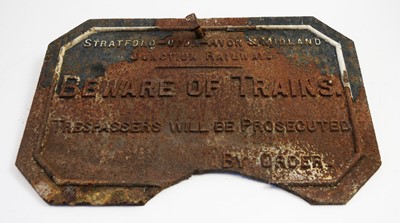 Lot 829 - Stratford upon Avon & Midland Junction Railway cast iron sign.