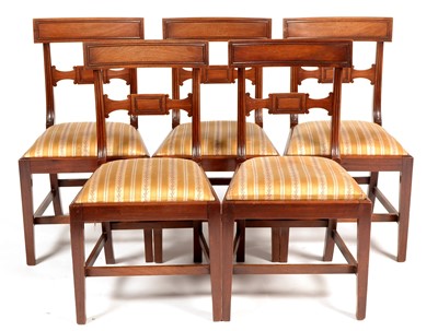Lot 783 - Five Regency style mahogany tablet dining chairs