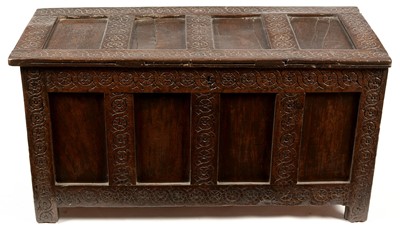 Lot 785 - 17th Century oak carved coffer