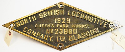 Lot 830 - 1920's style locomotive worksplate.