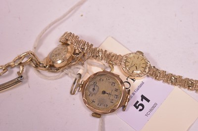 Lot 51 - Three gold cased wristwatches