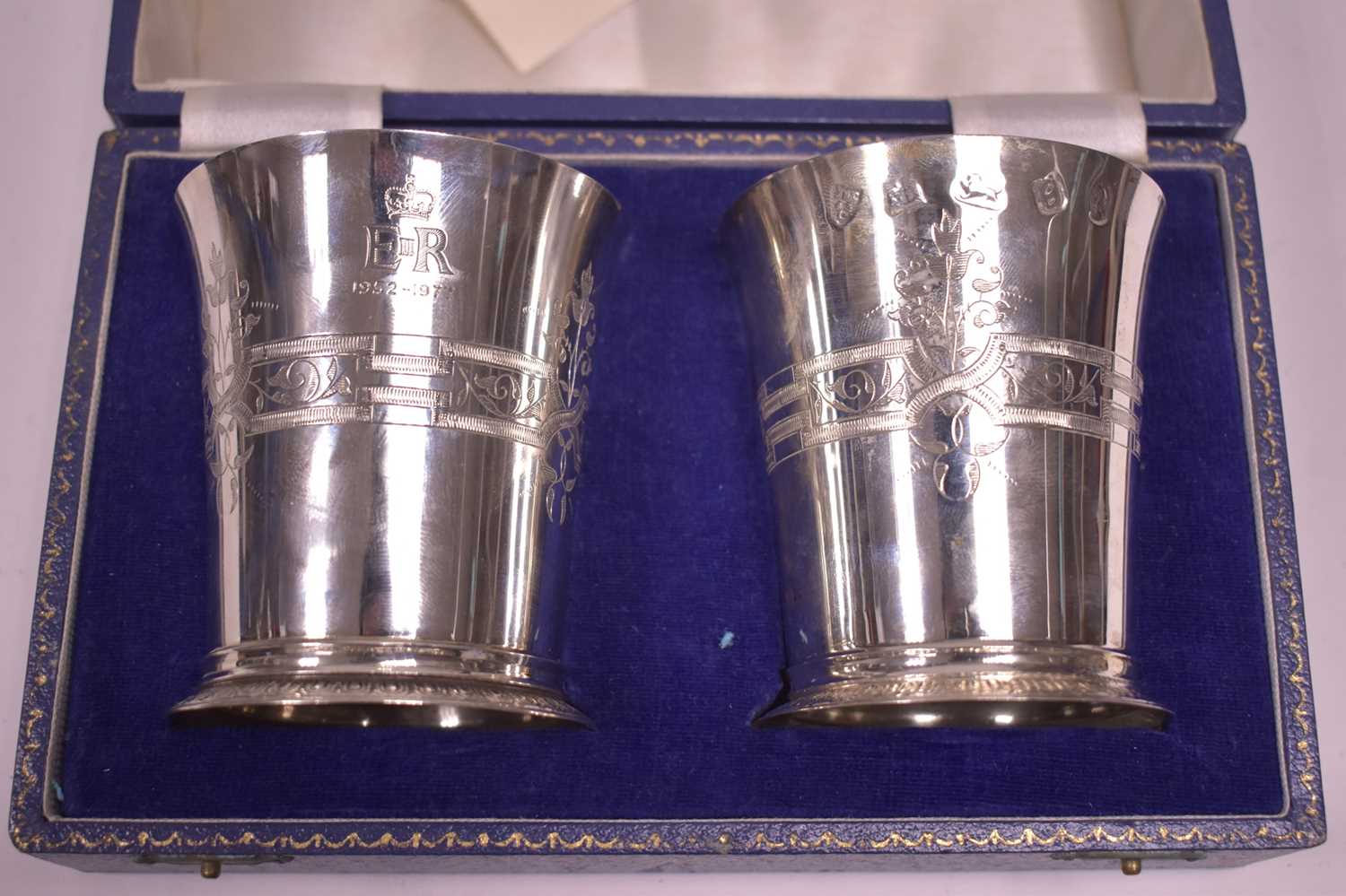 Lot 378 - A pair of silver beakers for Queen Elizabeth II Silver Jubilee