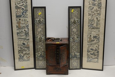Lot 426 - Chinese cabinet and framed silks