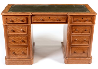 Lot 797 - 20th Century inverted breakfront satin birch desk