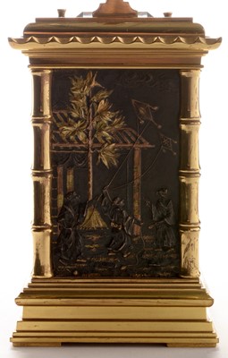 Lot 668 - Fine and rare late 19th Century French five minute repeating gilt brass carriage clock.