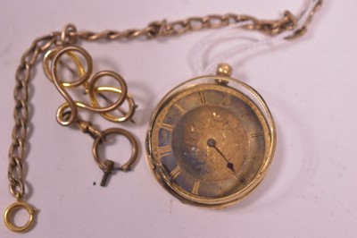Lot 374 - Gold fob watch and gilt brooch mount and chain