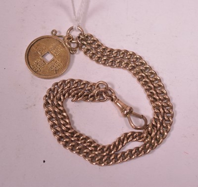 Lot 23 - A gold albert chain bracelet with Chinese pendant