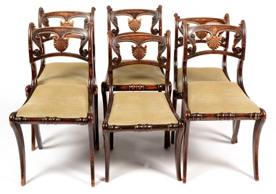 Lot 825 - Harlequin set of six Regency style chairs
